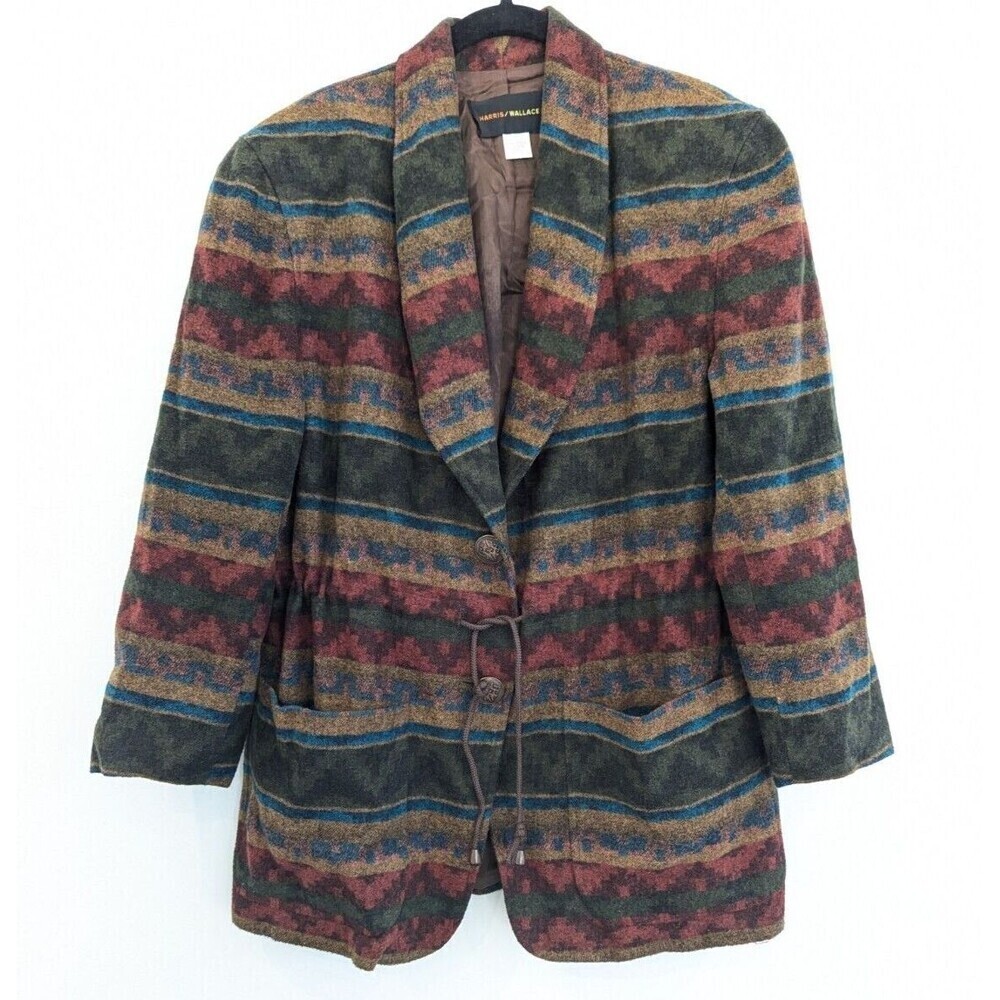 Harris Wallace‎ Jacket Womens Size M Multicolor Aztec Wool Southwestern Coat
